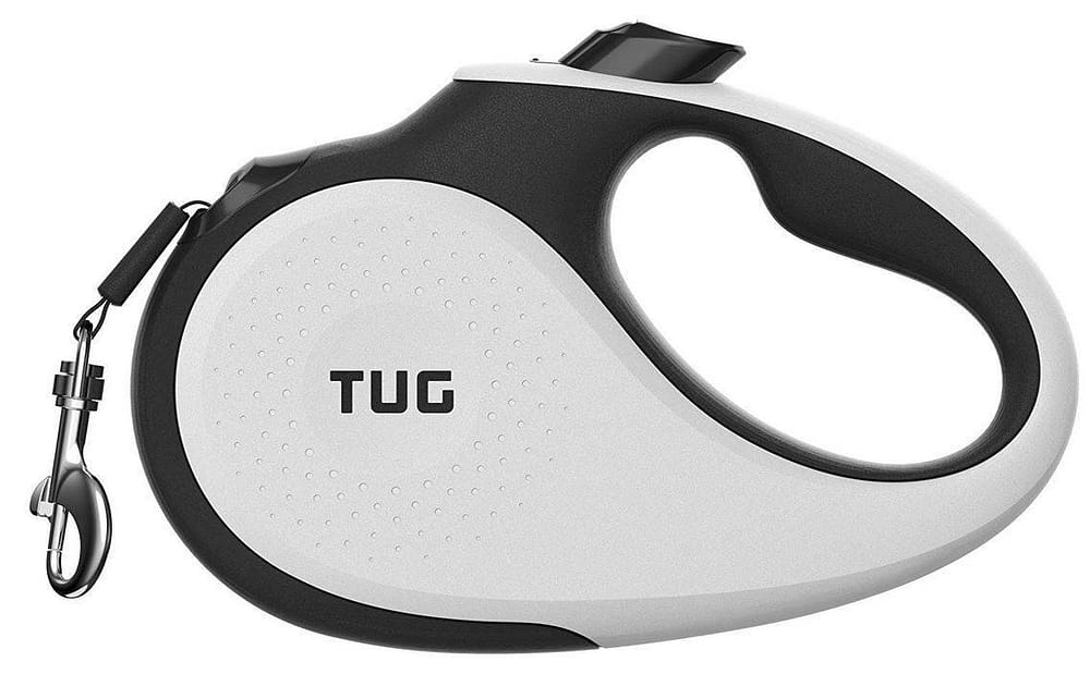 TUG Patented 360° Tangle-Free, Heavy Duty Retractable Dog Leash for Up to 55 lb Dogs; 16 ft Strong Nylon Tape/Ribbon; One-Handed Brake, Pause, Lock dogspeaking.com